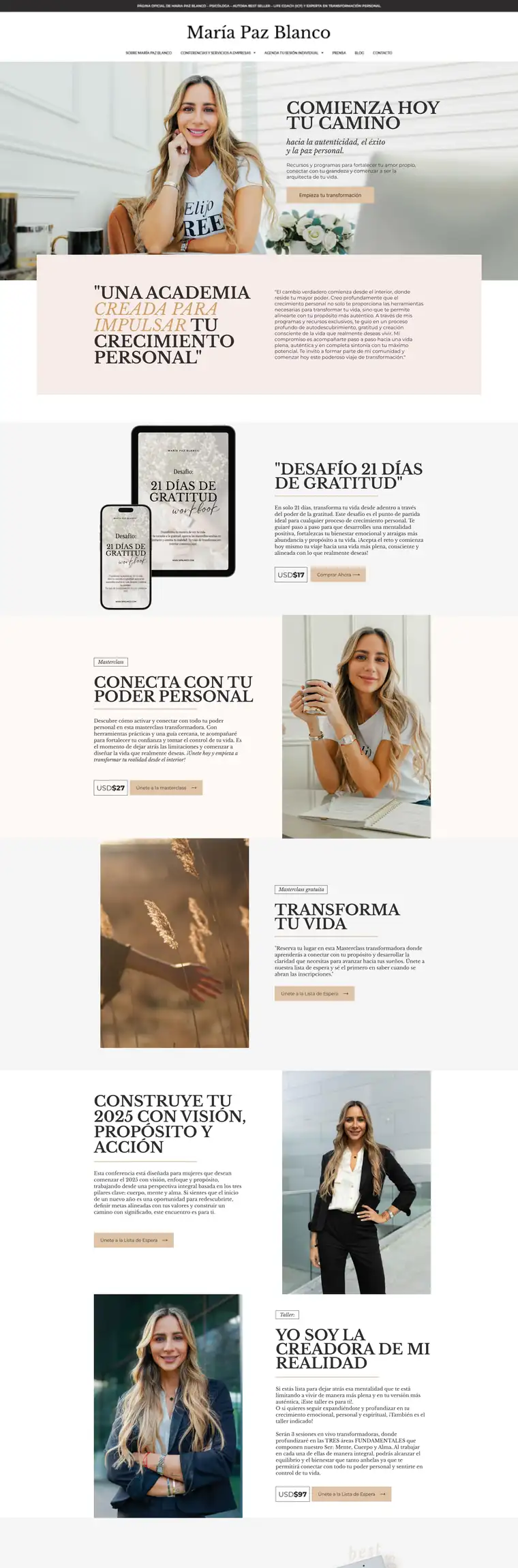 Sitio web de María Paz Blanco desarrollado por Agencia Chicle